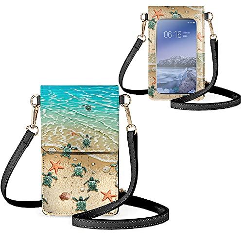 Biyejit Kleine Crossbody-Touchscreen-Handytasche für Damen, Handy-Schultertaschen, Kartenhalter, Geldbörse, Strand Meer Schildkröte, Small von Biyejit