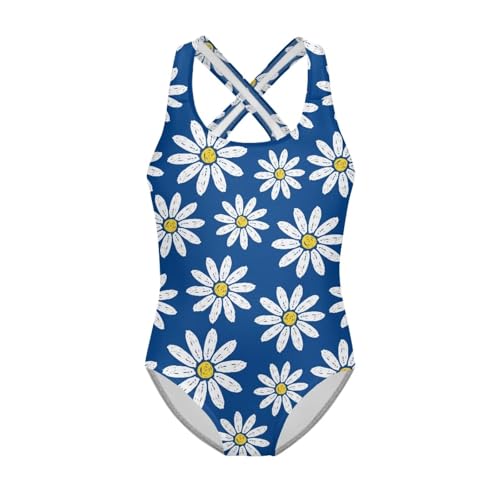 Biyejit Mädchen Crossback Badeanzug Einteiler Ärmellos Badeanzüge Bademode für Strand, Sport, Urlaub 7-8 Jahre, gänseblümchen, 11-12 Jahre von Biyejit
