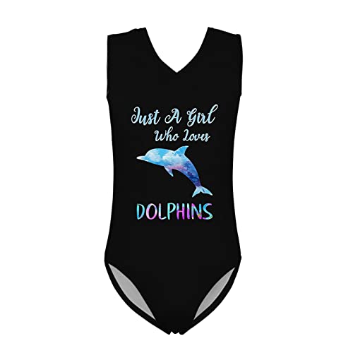 Biyejit Mädchen Einteiler Badeanzug Gymnastik Trikot für Kleine Tanzen Athletic Trikot für 3-14 Jahre Kinder, Just a Girl Who Loves Delphins, 9-10 Jahre von Biyejit