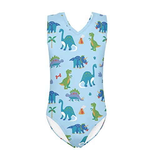 Biyejit Mädchen Gymnastikanzug Ballettanzug Tanzbekleidung Einteiler Größe für 3-14 Jahre Kinder, Cartoon Dinosaurier, 3-4 Jahre von Biyejit