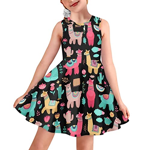 Biyejit Mädchen Tank Kleid Casual Swing Midi Kleid Strand Sommerkleid für Kinder 3-16 Jahre, Buntes Alpaka., 15-16 Jahre von Biyejit