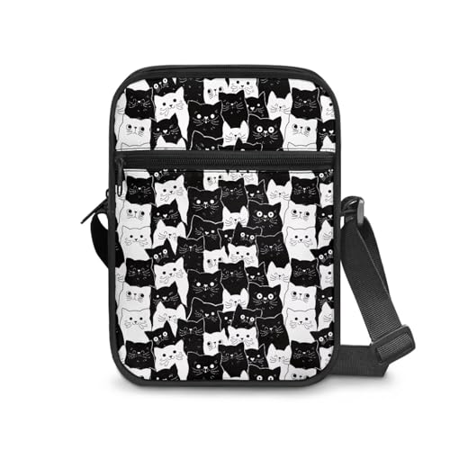 Biyejit Messenger Bags Damen Herren Crossbody Umhängetasche mit verstellbarem Riemen Tragbare Geldbörse Münztasche für Handy Reisepass, Katzendesign, Einheitsgröße von Biyejit