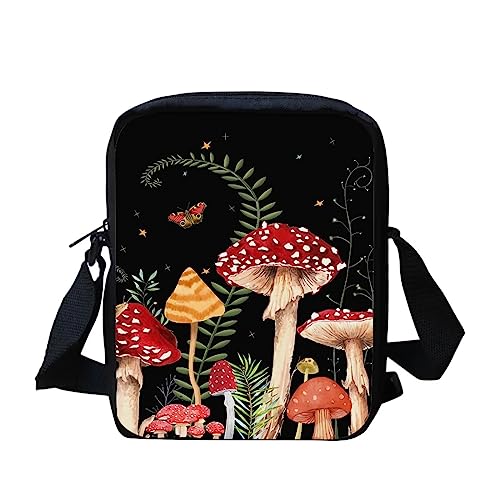 Biyejit Kuriertasche, Umhängetasche, Umhängetasche, Handbgas Sling Sling Satchel mit verstellbaren Trägern, Waldpilz Schmetterling von Biyejit