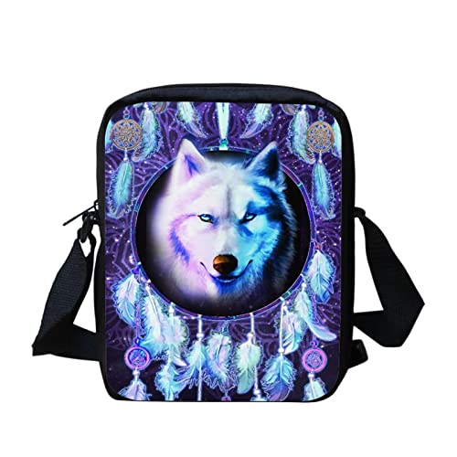 Biyejit Kuriertasche, Umhängetasche, Umhängetasche, Handbgas Sling Sling Satchel mit verstellbaren Trägern, Dreamcatcher Wolf-blau von Biyejit