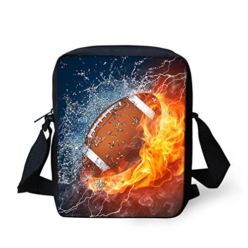 Biyejit Messenger Bags Schultertasche Handbgas Sling Satchel mit verstellbaren Trägern, Fire Water American Football von Biyejit