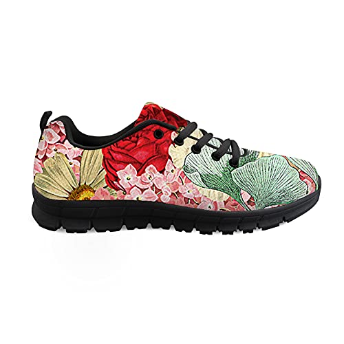 Biyejit Modische Sneaker Schnürschuhe Leichte Sportschuhe Freizeit Laufen Wandern Schuhe für Damen Herren Paare, Blumenmuster 3, 42.5 EU von Biyejit