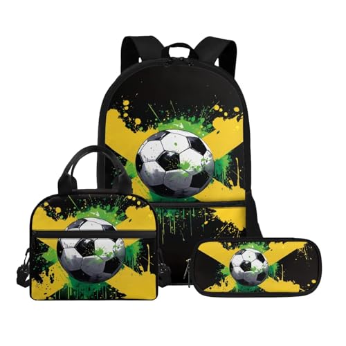 Biyejit Schulranzen-Set 3-in-1 Kinder Rucksack Lunchtasche und Federmäppchen Große Kapazität Büchertaschen 17 Zoll, Fußballbälle, Einheitsgröße, Schulranzen-Set von Biyejit