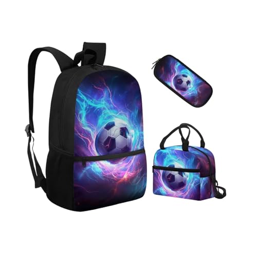 Biyejit Schulranzen-Set 3-in-1 Kinder Rucksack Lunchtasche und Federmäppchen Leichte Büchertaschen 17 Zoll, Feuerball Ball, Einheitsgröße, Schulranzen-Set von Biyejit