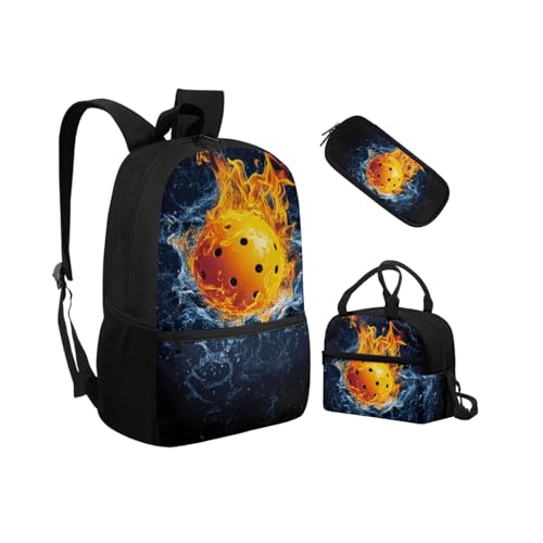 Biyejit Schulranzen-Set 3-in-1 Kinder Rucksack Lunchtasche und Federmäppchen Leichte Büchertaschen 17 Zoll, Peak Balls, Einheitsgröße, Schulranzen-Set von Biyejit