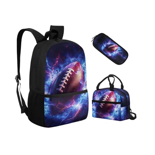 Biyejit Schulranzen-Set 3-in-1 Kinder Rucksack Lunchtasche und Federmäppchen Leichte Büchertaschen 17 Zoll, Rugbybälle, Einheitsgröße, Schulranzen-Set von Biyejit