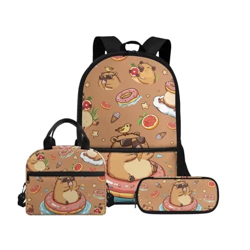Biyejit Schulranzen-Set 3-in-1 Kinderrucksack Lunchtasche und Federmäppchen große Kapazität 43,2 cm Kinder Schultasche, Capybara, Einheitsgröße, Schulranzen-Set von Biyejit