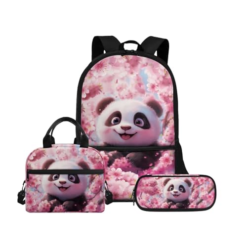 Biyejit Schulranzen-Set 3-in-1 Kinderrucksack Lunchtasche und Federmäppchen große Kapazität 43,2 cm Kinder Schultasche, Panda, Einheitsgröße, Schulranzen-Set von Biyejit