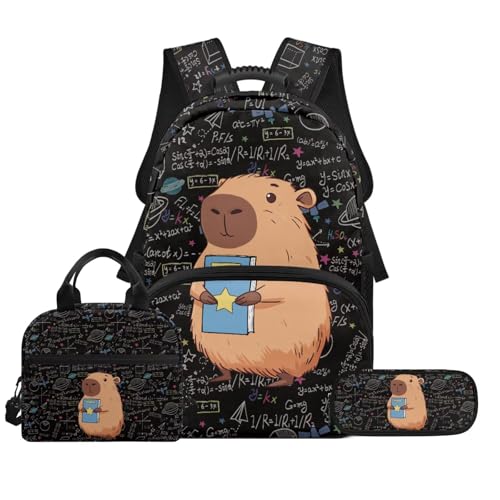 Biyejit Schultaschen-Set für Kinder, 3-in-1-Rucksack mit Lunchtasche, Federmäppchen, leicht, 43,2 cm, Capybaras, Einheitsgröße, Schulranzen-Set von Biyejit