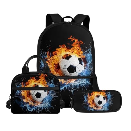 Biyejit Schultaschen-Set mit Ball-Motiv, 3-in-1-Rucksack mit Lunch-Tasche, Federmäppchen, leicht, 43,2 cm, Kinder-Schultasche, Ball-Thema 16, Einheitsgröße, Schulranzen-Set von Biyejit