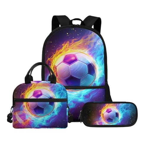 Biyejit Schultaschen-Set mit Ball-Motiv, 3-in-1-Rucksack mit Lunch-Tasche, Federmäppchen, leicht, 43,2 cm, Kinder-Schultasche, Ball-Thema 9, Einheitsgröße, Schulranzen-Set von Biyejit