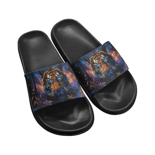 Biyejit Slide Sandal Shoes Slip On Shower Slippers for Indoor Home Garden Bathroom Poolside Outdoor UK 35-45, Tiger Galaxy, 35 EU von Biyejit