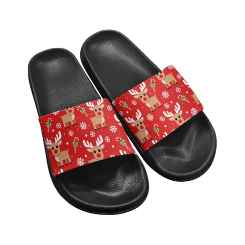 Biyejit Slide Sandal Shoes Slip On Shower Slippers for Indoor Home Garden Bathroom Poolside Outdoor UK 35-45, Weihnachts-Rentier, 42.5 EU von Biyejit