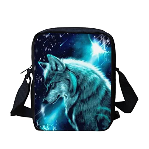 Biyejit Messenger Bags Schultertasche Handbgas Sling Satchel mit verstellbaren Trägern, Grüner Galaxiewolf von Biyejit