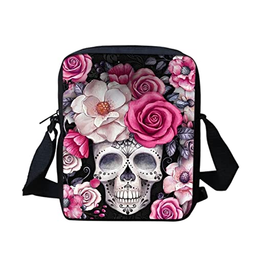 Biyejit Messenger Bags Schultertasche Handbgas Sling Satchel mit verstellbaren Trägern, Rosa Rose Totenkopf von Biyejit