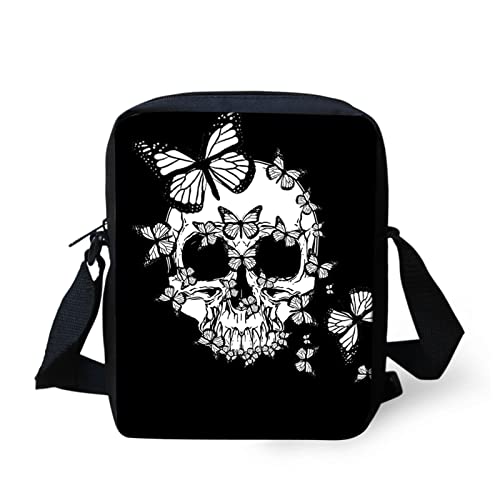 Biyejit Messenger Bags Schultertasche Handbgas Sling Satchel mit verstellbaren Trägern, Skull Butterfly, Small von Biyejit