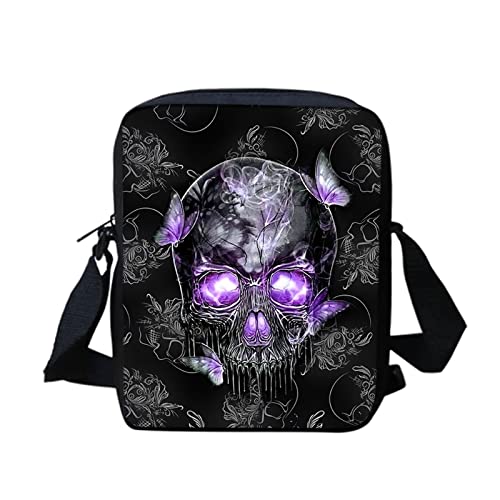 Biyejit Kuriertasche, Umhängetasche, Umhängetasche, Handbgas Sling Sling Satchel mit verstellbaren Trägern, Totenkopf mit Schmetterling von Biyejit