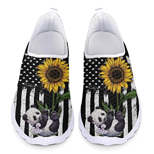 Biyejit Wasserschuhe für Damen, barfuß, schnelltrocknend, Aquaschuhe, rutschfest, lässig, Wandern, Sport, Sneaker, flache Schlupfschuhe, Amerikanische Flagge Panda, 40 EU von Biyejit