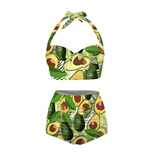 Biyejit Zweiteiliges Damen-Bikini-Set mit hoher Taille, Badeanzüge, Neckholder, Bauchkontrolle, Badeanzug, Größe S-XXL, Grüner Avocado, S von Biyejit