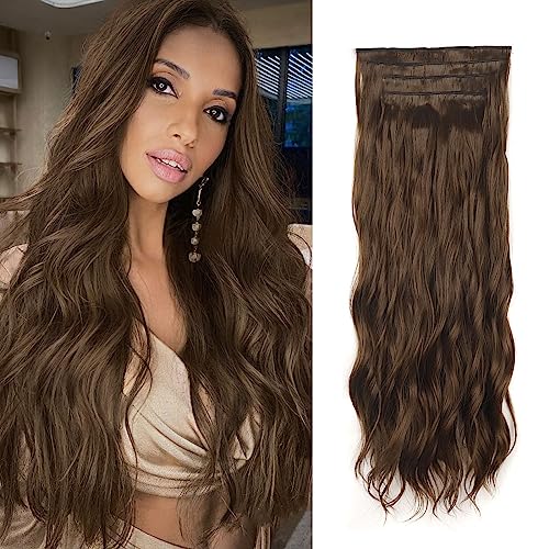 Clip in Extensions, 4PCS 50 cm Voller Kopf Haarverlängerungen mit Clips Synthetik Gewellte Haarextension Wavy Haar Extensions Clip in Haarteil für Frauen Clip in Extensions, 4PCS 50 cm Voller Kopf Haarverlängerungen mit Clips Synthetik Gewellte Haarextension Wavy Haar Extensions Clip in Haarteil für Frauen von Bizzico