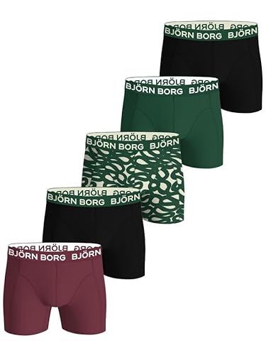 Bjorn Borg Premium Cotton Stretch Boxershorts für Herren - 5er Pack | Atmungsaktive & Bequeme Unterwäsche, Schwarz/Grün/Kastanienbraun, L von Björn Borg