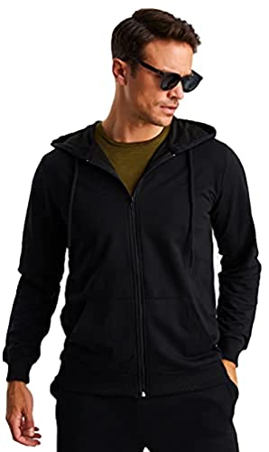 Björn Swensen Kapuzenpullover Herren Sweatjacke mit Kapuze Zip Hoodie Männer Kapuzenjacke dünne Jacke übergangsjacke BS2001 Schwarz Large von Björn Swensen