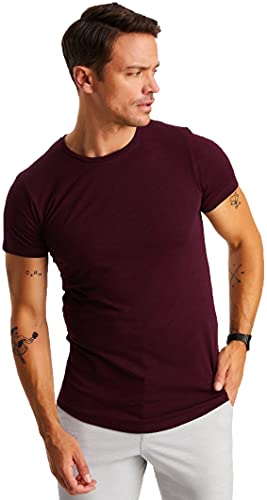 Björn Swensen T-Shirt Herren Rundhals Ausschnitt Sommer Slim Fit Baumwolle-Anteil weißes bordeauxes Männer Basic Sommershirt Crew Neck Kurzarmshirt Kurzarm Top BS1002 Bordeaux X-Large von Björn Swensen