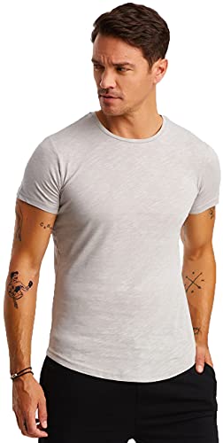 Björn Swensen T-Shirt Herren Rundhals Ausschnitt Sommer Slim Fit Baumwolle-Anteil weißes graues Männer Basic Sommershirt Crew Neck Kurzarmshirt Kurzarm Top BS1002 Grau Medium von Björn Swensen