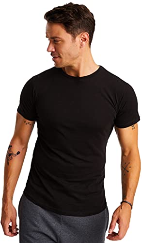 Björn Swensen T-Shirt Herren Rundhals Ausschnitt Sommer Slim Fit Baumwolle-Anteil weißes schwarzes Männer Basic Sommershirt Crew Neck Kurzarmshirt Kurzarm Top BS1002 Schwarz Medium von Björn Swensen