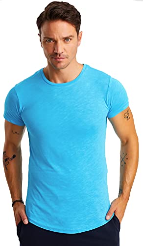 Björn Swensen T-Shirt Herren Rundhals Ausschnitt Sommer Slim Fit Baumwolle-Anteil weißes türkises Männer Basic Sommershirt Crew Neck Kurzarmshirt Kurzarm Top BS1002 Türkis Small von Björn Swensen