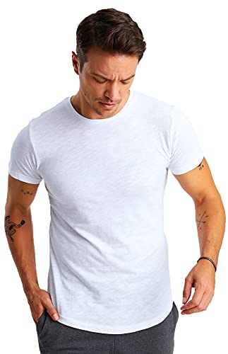 Björn Swensen T-Shirt Herren Rundhals Ausschnitt Sommer Slim Fit Baumwolle-Anteil weißes weißes Männer Basic Sommershirt Crew Neck Kurzarmshirt Kurzarm Top BS1002 Weiß Medium von Björn Swensen