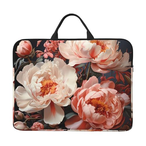Bjyccar Bright White Peonies Laptoptasche mit stoßfestem Futter und tragbarem Design, geeignet für Business und den täglichen Gebrauch. von Bjyccar