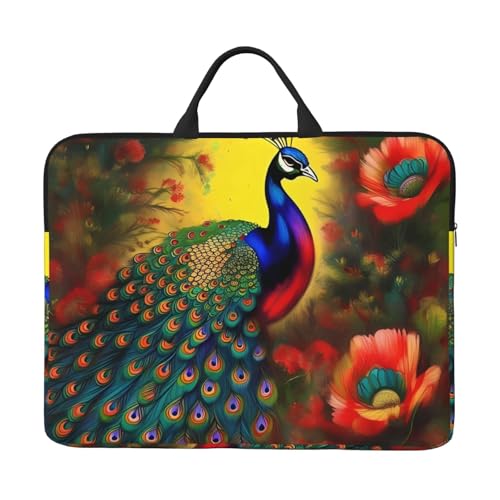 Bjyccar Laptoptasche mit Pfauenblumen, 35,6 cm (14 Zoll), mit stoßfestem Futter und tragbarem Design, geeignet für den geschäftlichen und täglichen Gebrauch. von Bjyccar
