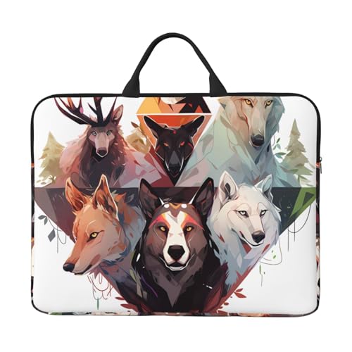 Bjyccar Laptoptasche mit Wölfen und Rentieren, 35,6 cm (14 Zoll) mit stoßfestem Futter und tragbarem Design, geeignet für den geschäftlichen und täglichen Gebrauch. von Bjyccar
