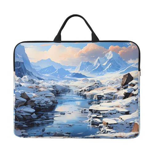 Bjyccar Snowy Mountain Scenery 14-Zoll-Laptop-Tasche mit stoßfestem Futter und tragbarem Design, geeignet für Business und den täglichen Gebrauch. von Bjyccar