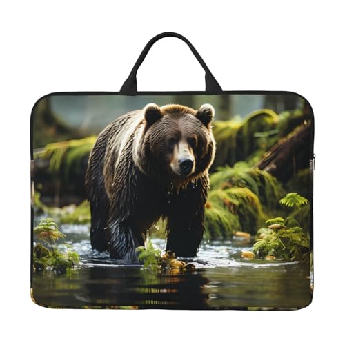 Brown Bear Pounce Laptoptasche mit stoßfestem Futter und tragbarem Design, geeignet für Business und den täglichen Gebrauch. von Bjyccar