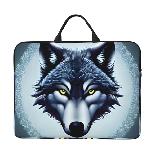 Fierce Wolf Head 14-Zoll-Laptop-Tasche mit stoßfestem Futter und tragbarem Design, geeignet für den geschäftlichen und täglichen Gebrauch. von Bjyccar