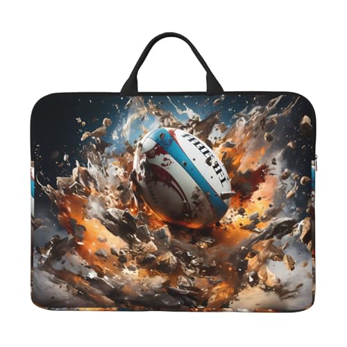 Rugby On Fire 14-Zoll-Laptop-Tasche mit stoßfestem Futter und tragbarem Design, geeignet für Business und Alltag. von Bjyccar