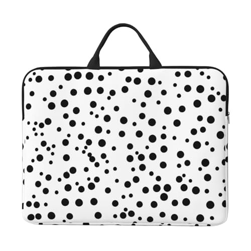 Schwarz-weiße gepunktete Laptoptasche mit stoßfestem Futter und tragbarem Design, geeignet für den geschäftlichen und täglichen Gebrauch. von Bjyccar