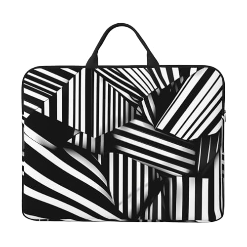 Schwarze und weiße geometrische Linien, 35,6 cm (14 Zoll) Laptoptasche mit stoßfestem Futter und tragbarem Design, geeignet für den geschäftlichen und täglichen Gebrauch. von Bjyccar