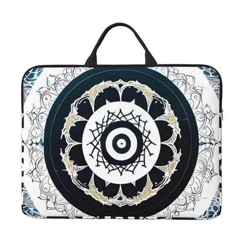 Schwarze und weiße runde Totem-Laptop-Tasche mit stoßfestem Futter und tragbarem Design, geeignet für den geschäftlichen und täglichen Gebrauch. von Bjyccar