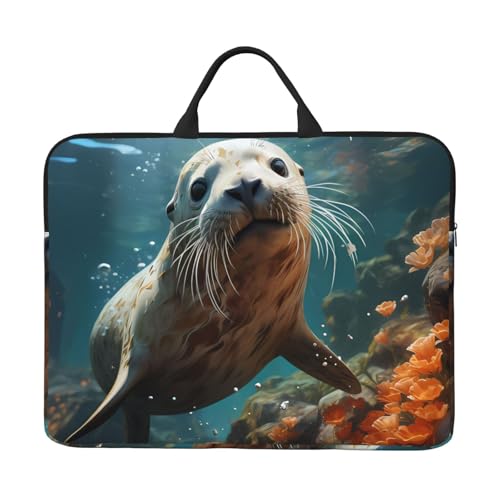 Seal Pup In Water 14-Zoll-Laptop-Tasche mit stoßfestem Futter und tragbarem Design, geeignet für Business und den täglichen Gebrauch. von Bjyccar