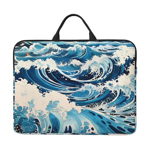 Ukiyo-E Style Waves 14-Zoll-Laptop-Tasche mit stoßfestem Futter und tragbarem Design, geeignet für den geschäftlichen und täglichen Gebrauch. von Bjyccar