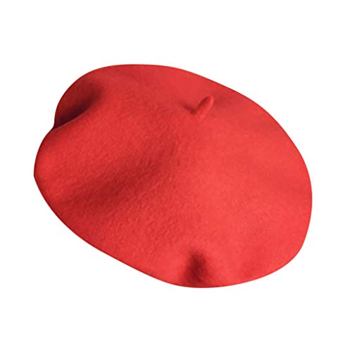 Baskenmütze Mädchen Französische Mütze Wintermütze Barett Mütze Franzosen Mütze Klassishe BaskenMütze Beret BarrettMütze Künstler Mütze Mädchen klassisch für Frühling Herbst Winter (Red, One Size) von Bkazwe