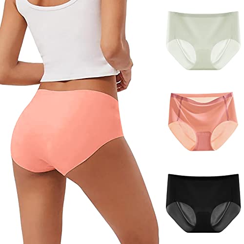 Bkazwe 3er-Pack Damen Eisseide Unterwäsche Atmungsaktiv Panties Unterhosen Damen Baumwolle Hohe Taille Slips Damen Seamless Slips Damen Nahtlose Unterhosen Sexy Hipster Unterwäsche (1A-Beige, XL) von Bkazwe