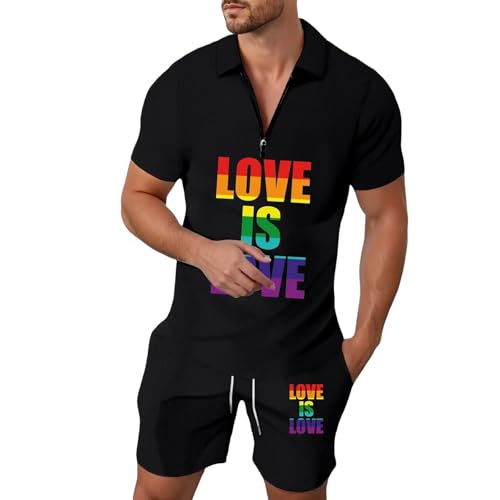 Bkazwe CSD Monat 2025 Herren Regenbogen Trainingsanzug - LGBTQ+ Pride Kurzarm Polo & Shorts Set, Schnelltrocknend Jogginganzug für Sommeraktivitäten von Bkazwe